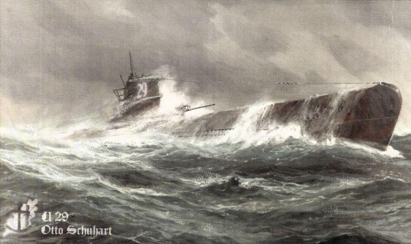 U-Boot U29 Typ VII A, Kriegsmarine. Otto Schuhart. 30.0x17.0x1.0 cm. 523561